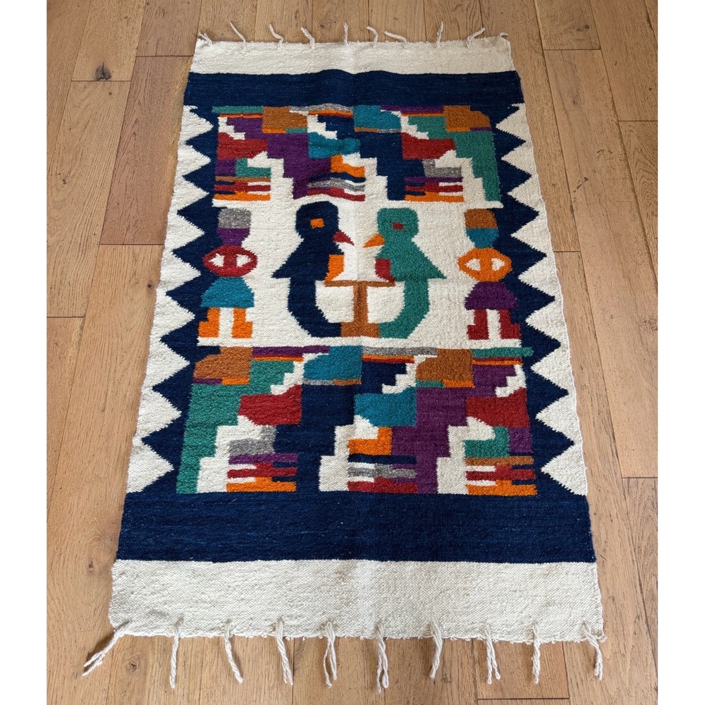 Vintage Folk Art Pictoral Kilim Wool Rug 34x56‎ Southwestern Handwoven Tribal